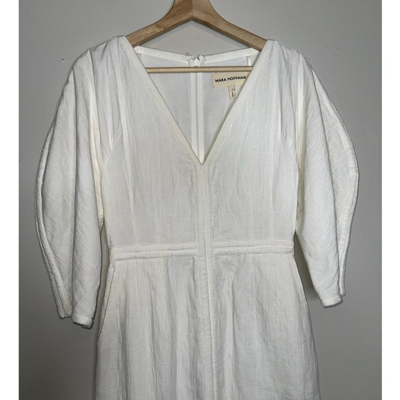 Mara Hoffman Sculptural Sleeve Monet Midi Dress Ivory/White Size 2 Bridal - Picture 3 of 10